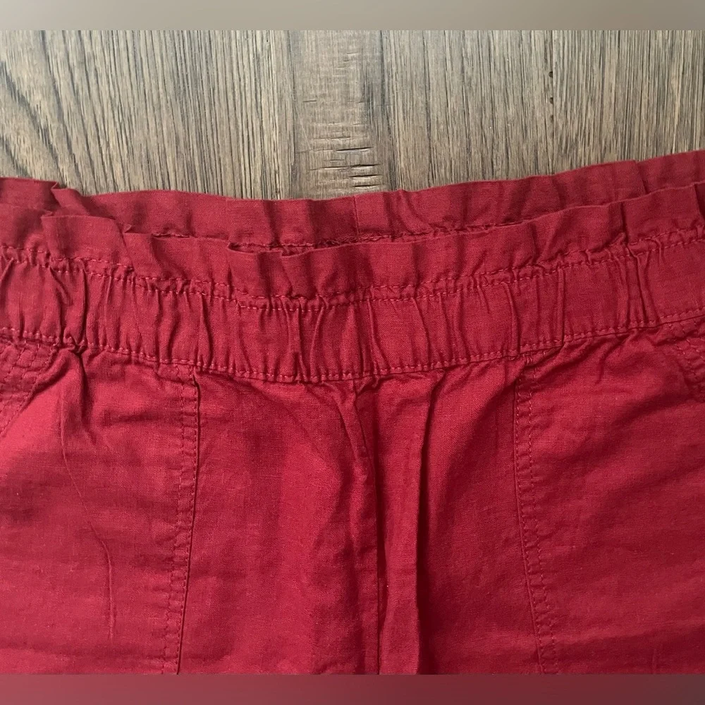 NWOT JOE FRESH Brick Ref Elastic High-Waisted Linen-Blend Shorts Size: Large - Picture 3 of 6